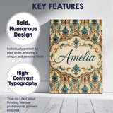 Personalised Name Antique Brown Teal Custom Premium Decorative Design Modern Room Accent Canvas Wall Art Print Decor Picture Ready to Hang