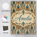 Personalised Name Antique Brown Teal Custom Premium Decorative Design Modern Room Accent Canvas Wall Art Print Decor Picture Ready to Hang