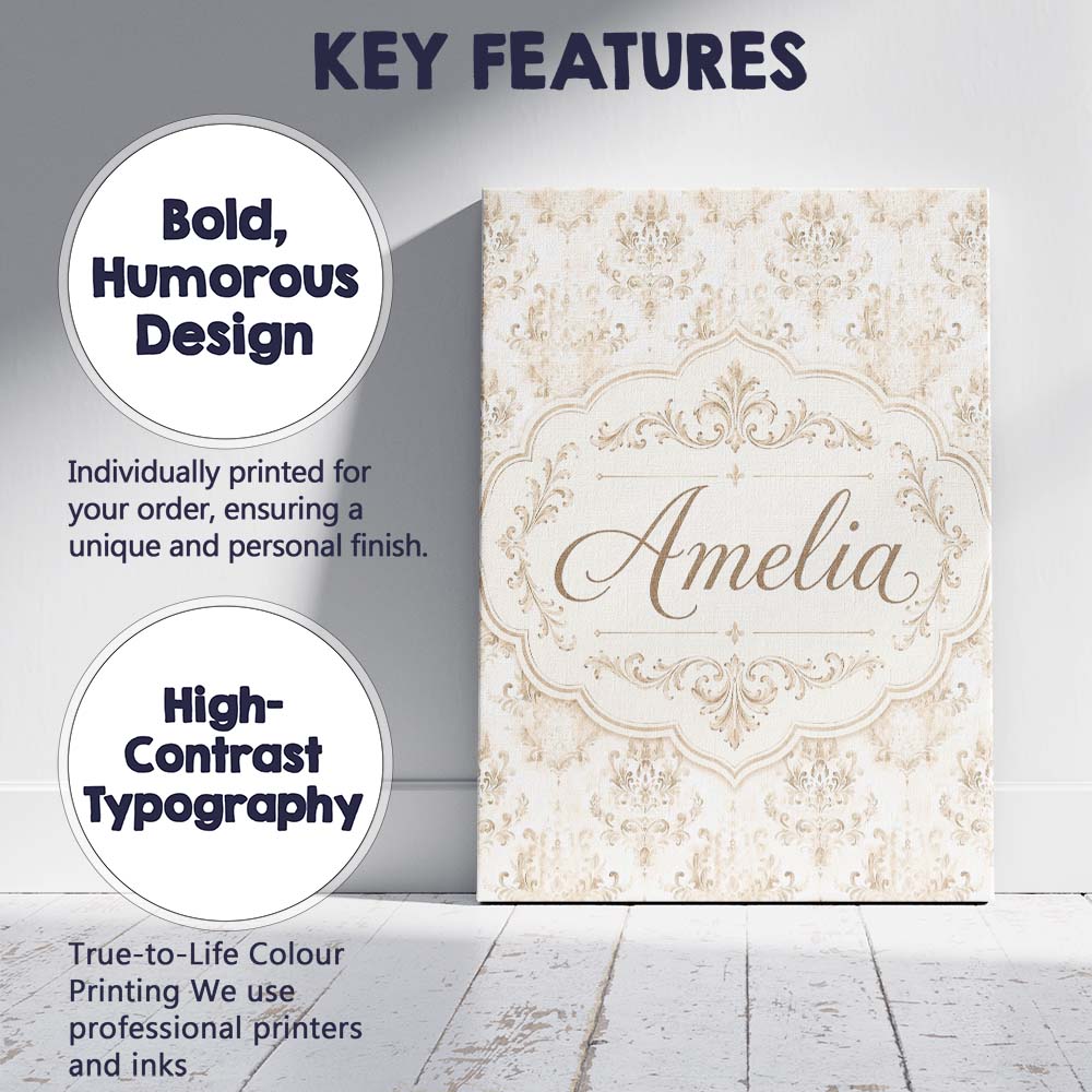 Personalised Name Elegant Neutral Beige Custom  Unique Gift Idea Modern Room Accent Canvas Wall Art Print Decor Picture Ready to Hang
