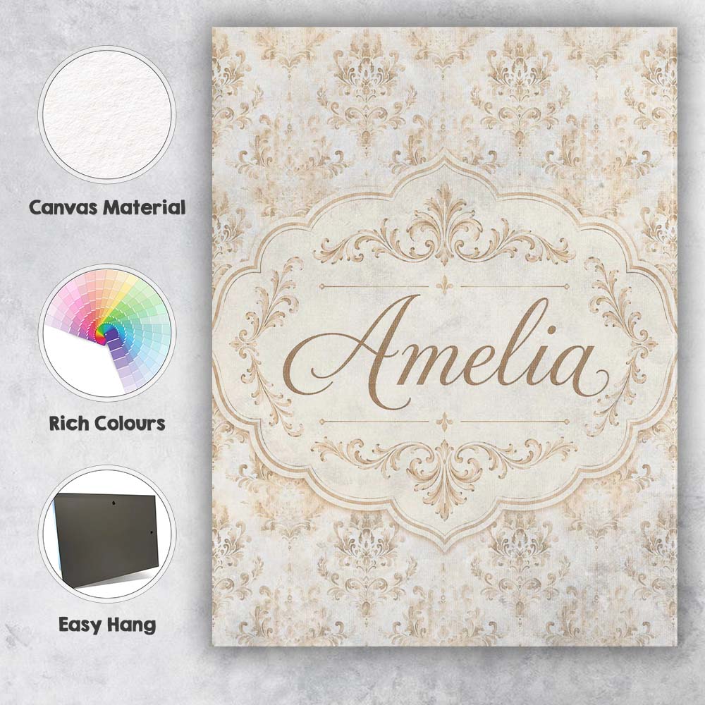 Personalised Name Elegant Neutral Beige Custom  Unique Gift Idea Modern Room Accent Canvas Wall Art Print Decor Picture Ready to Hang