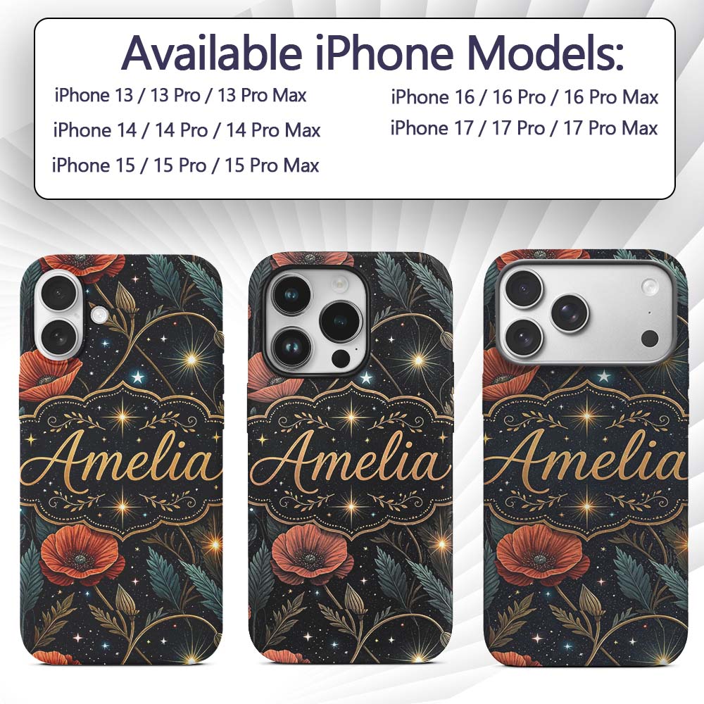 Mushroom Moon Stars Botanical Night Seamless Custom Name Protective Phone Case Mobile Cover Durable Everyday Smartphone Shock Resistant