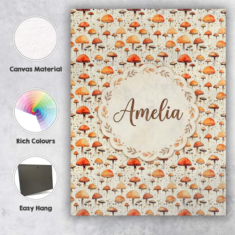 Personalised Name Autumn Mushroom Scatter Custom  Unique Gift Idea Elegant Feature Canvas Wall Art Print Decor Picture Ready to Hang