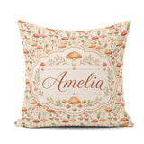Custom Name Delicate Botanical Mushroom Meadow Pattern Name Cute Square Filled Cushion Throw Pillow Sofa Bed Home Decor Zip Washable UK Made