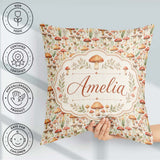 Custom Name Delicate Botanical Mushroom Meadow Pattern Name Cute Square Filled Cushion Throw Pillow Sofa Bed Home Decor Zip Washable UK Made