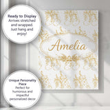 Personalised Name Gold Christmas Stockings Outline Seamless Pattern Custom Canvas Wall Art Print Decor Picture Ready to Hang