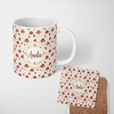 Personalized Custom Name Autumn Orange Woodland Mushroom Botanical Seamless Pattern Name Cute 11oz Ceramic Coffee Tea Mug White Large Handle