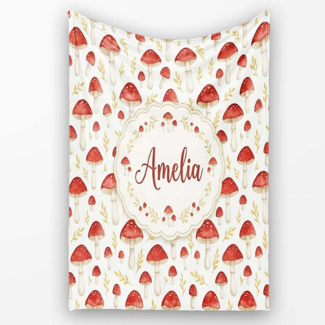 Autumn Orange Woodland Mushroom Botanical Seamless Pattern Name Cute  Personalised Custom Name Super Soft Fleece Blanket Bed Sofa Throw