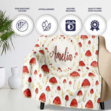 Autumn Orange Woodland Mushroom Botanical Seamless Pattern Name Cute  Personalised Custom Name Super Soft Fleece Blanket Bed Sofa Throw