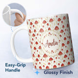 Personalized Custom Name Autumn Orange Woodland Mushroom Botanical Seamless Pattern Name Cute 11oz Ceramic Coffee Tea Mug White Large Handle