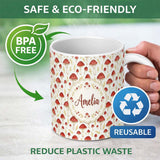 Personalized Custom Name Autumn Orange Woodland Mushroom Botanical Seamless Pattern Name Cute 11oz Ceramic Coffee Tea Mug White Large Handle