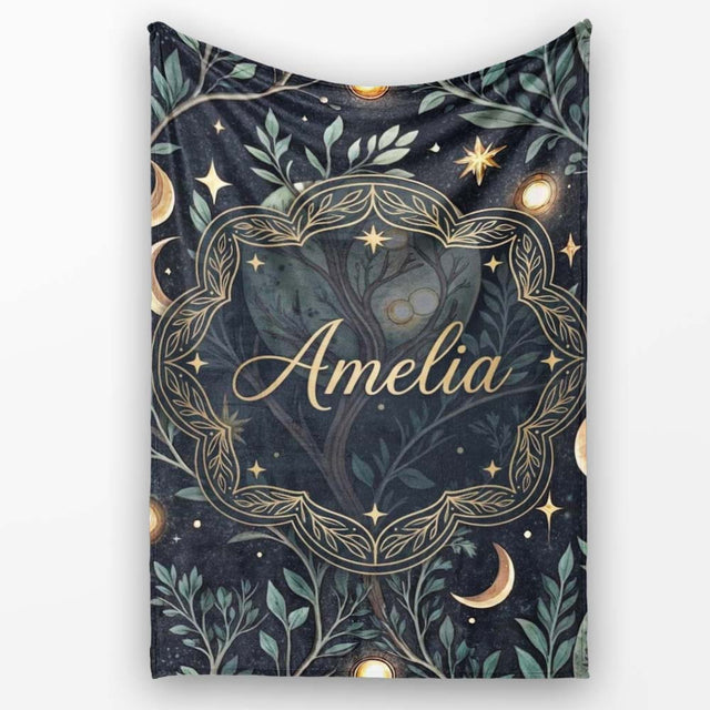 Enchanted Mushroom Forest Night Sky Seamless Pattern Lovely  Personalised Custom Name Super Soft Fleece Blanket Bed Sofa Throw