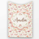 Soft Pink Pastel Mushroom Woodland Nature Seamless Pattern Name Cute  Personalised Custom Name Super Soft Fleece Blanket Bed Sofa Throw
