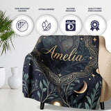 Enchanted Mushroom Forest Night Sky Seamless Pattern Lovely  Personalised Custom Name Super Soft Fleece Blanket Bed Sofa Throw