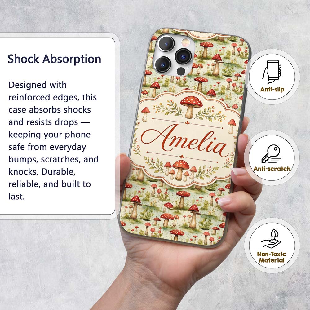 Vintage Red Toadstool Meadow Scenic Seamless Custom Name Protective Phone Case Mobile Cover Durable Everyday Smartphone Shock Resistant