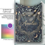 Enchanted Mushroom Forest Night Sky Seamless Pattern Lovely  Personalised Custom Name Super Soft Fleece Blanket Bed Sofa Throw