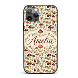 Rustic Woodland Mushroom Leaves Nature Seamless Custom Name Protective Phone Case Mobile Cover Durable Everyday Smartphone Shock Resistant