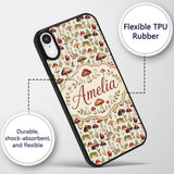 Rustic Woodland Mushroom Leaves Nature Seamless Custom Name Protective Phone Case Mobile Cover Durable Everyday Smartphone Shock Resistant