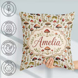 Custom Name Rustic Woodland Mushroom Leaves Nature Seamless Name Square Filled Cushion Throw Pillow Sofa Bed Home Decor Zip Washable UK Made