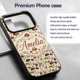 Rustic Woodland Mushroom Leaves Nature Seamless Custom Name Protective Phone Case Mobile Cover Durable Everyday Smartphone Shock Resistant