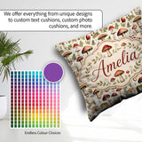 Custom Name Rustic Woodland Mushroom Leaves Nature Seamless Name Square Filled Cushion Throw Pillow Sofa Bed Home Decor Zip Washable UK Made