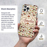 Rustic Woodland Mushroom Leaves Nature Seamless Custom Name Protective Phone Case Mobile Cover Durable Everyday Smartphone Shock Resistant