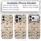 Rustic Woodland Mushroom Leaves Nature Seamless Custom Name Protective Phone Case Mobile Cover Durable Everyday Smartphone Shock Resistant