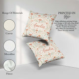 Custom Name Delicate Pastel Mushroom Botanical Pattern Name Cute Square Filled Cushion Throw Pillow Sofa Bed Home Decor Zip Washable UK Made