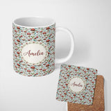 Personalized Custom Name Woodland Red Toadstool Mushroom Botanical Seamless Pattern Name Cute 11oz Ceramic Coffee Tea Mug White Large Handle
