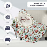 Woodland Red Toadstool Mushroom Botanical Seamless Pattern Name Cute  Personalised Custom Name Super Soft Fleece Blanket Bed Sofa Throw