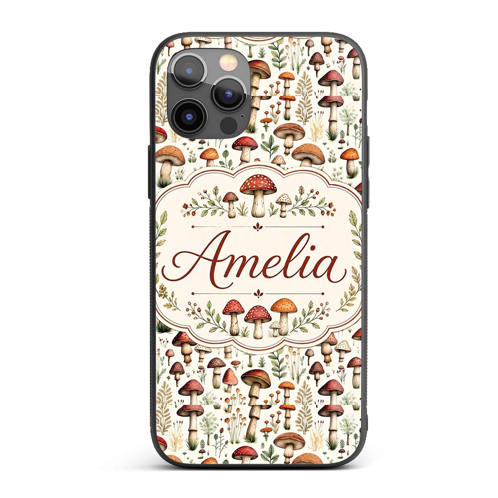 Autumn Woodland Mushroom Leaves Printed Design Custom Name Protective Phone Case Mobile Cover Durable Everyday Smartphone Shock Resistant