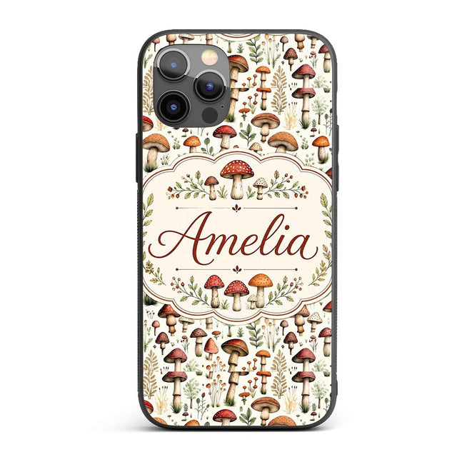 Autumn Woodland Mushroom Leaves Printed Design Custom Name Protective Phone Case Mobile Cover Durable Everyday Smartphone Shock Resistant