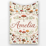 Autumn Woodland Mushroom Leaves Botanical Seamless Pattern Name Cute  Personalised Custom Name Super Soft Fleece Blanket Bed Sofa Throw