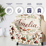 Autumn Woodland Mushroom Leaves Botanical Seamless Pattern Name Cute  Personalised Custom Name Super Soft Fleece Blanket Bed Sofa Throw