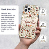 Autumn Woodland Mushroom Leaves Printed Design Custom Name Protective Phone Case Mobile Cover Durable Everyday Smartphone Shock Resistant