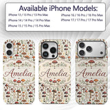 Autumn Woodland Mushroom Leaves Printed Design Custom Name Protective Phone Case Mobile Cover Durable Everyday Smartphone Shock Resistant