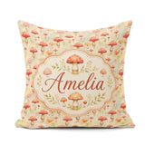 Custom Name Soft Red Mushroom Nature Seamless Pattern Name Cute Square Filled Cushion Throw Pillow Sofa Bed Home Decor Zip Washable UK Made
