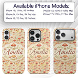 Soft Watercolor Red Mushroom Nature Seamless Custom Name Protective Phone Case Mobile Cover Durable Everyday Smartphone Shock Resistant
