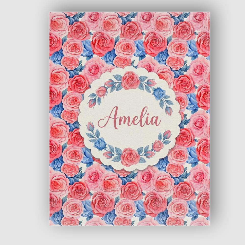 Personalised Name Soft Pink Blue Rose Custom Modern Room Accent Creative Decorator Style Canvas Wall Art Print Decor Picture Ready to Hang