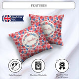 Custom Name Soft Pink Blue Rose Floral Seamless Pattern Name Square Filled Cushion Throw Pillow Sofa Bed Home Decor Zip Washable UK Made