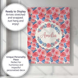 Personalised Name Soft Pink Blue Rose Custom Modern Room Accent Creative Decorator Style Canvas Wall Art Print Decor Picture Ready to Hang