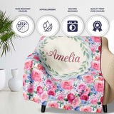 Romantic Watercolor Roses Floral Garden Seamless Pattern Name Cute  Personalised Custom Name Super Soft Fleece Blanket Bed Sofa Throw