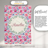 Romantic Watercolor Roses Floral Garden Seamless Pattern Name Cute  Personalised Custom Name Super Soft Fleece Blanket Bed Sofa Throw