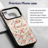 Vintage Rose Blossom Floral Botanical Seamless Custom Name Protective Phone Case Mobile Cover Durable Everyday Smartphone Shock Resistant