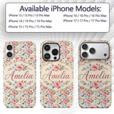 Vintage Rose Blossom Floral Botanical Seamless Custom Name Protective Phone Case Mobile Cover Durable Everyday Smartphone Shock Resistant