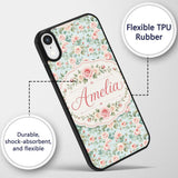 Pastel Rose Leaf Elegant Floral Seamless Pattern Custom Name Protective Phone Case Mobile Cover Durable Everyday Smartphone Shock Resistant