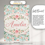 Pastel Rose Leaf Elegant Floral Seamless Pattern Name Cute Unique  Personalised Custom Name Super Soft Fleece Blanket Bed Sofa Throw