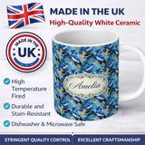 Personalized Custom Name Blue Jay Bird Artistic Foliage Painterly Botanical Wildlife Design 11oz Ceramic Coffee Tea Mug White Large Handle