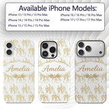 Gold Christmas Stockings Outline Seamless Pattern Custom Name Protective Phone Case Mobile Cover Durable Everyday Smartphone Shock Resistant