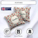 Custom Name Delicate Rose Botanical Floral Seamless Pattern Name Square Filled Cushion Throw Pillow Sofa Bed Home Decor Zip Washable UK Made