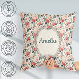 Custom Name Delicate Rose Botanical Floral Seamless Pattern Name Square Filled Cushion Throw Pillow Sofa Bed Home Decor Zip Washable UK Made